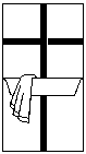 ICMDA logo, kauss rätikuga must risti taustal, musta ja valgega arvutigraafika